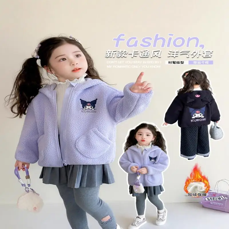 

Sanrio Kuromi Coat Kids Kawaii Y2K Anime Children's Clothing Casual Winter Western Style Autumn Sweater Girls' Warm Jacket New