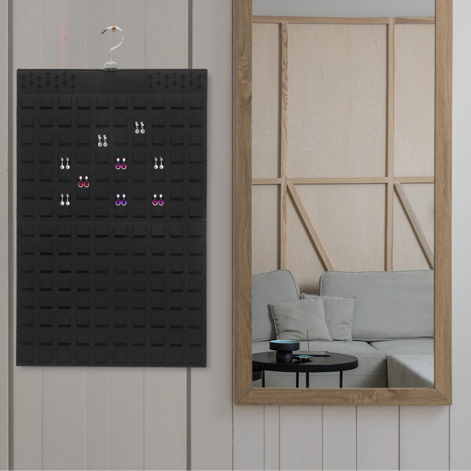 

Reversible Felt ganizer Earring Hanger Storage Bag Double Sided Hanging Board for Necklaces Bracelets Black