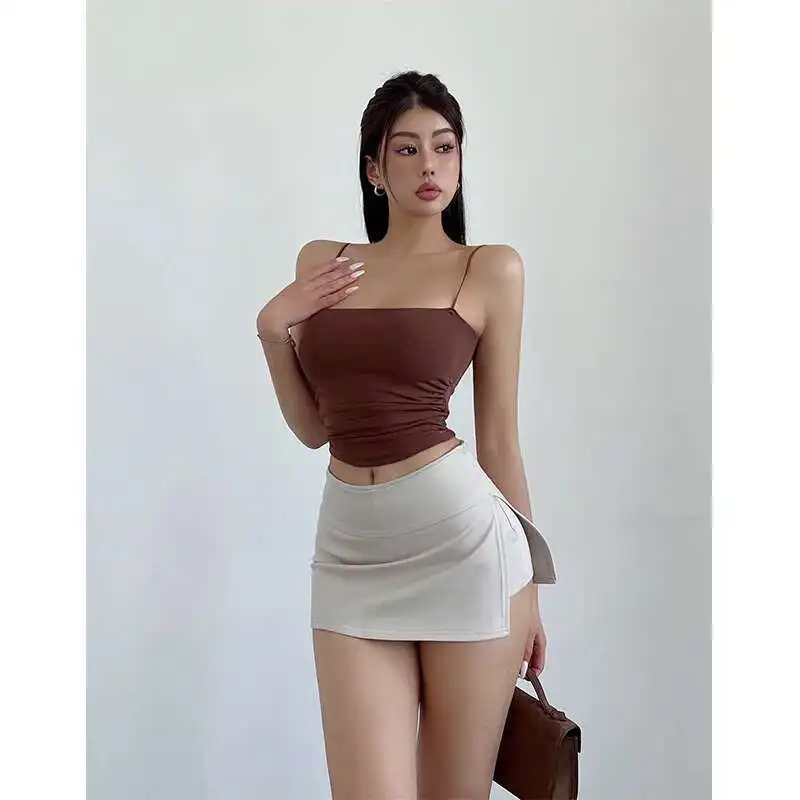 WOMENGAGA فتاة حار رقيقة حزام الكتف سليم بلون وسادة الصدر مطاطا تانك Bralette المحاصيل الأعلى للنساء تجريب X8MS