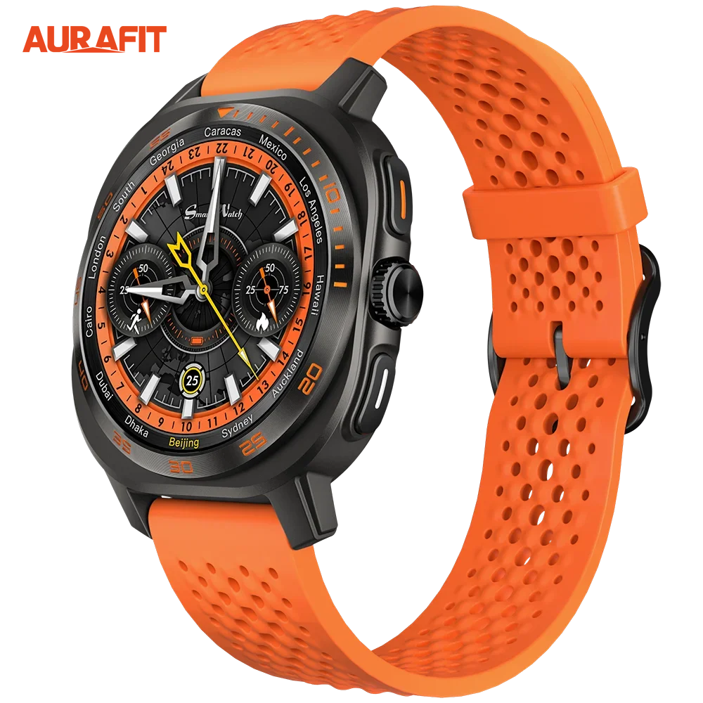 

unique Aurafit AM32 Smartwatch Health Monitoring BT Calling Heart Rate Tracking Wireless Charging iOS Compatibility-round Swimmi