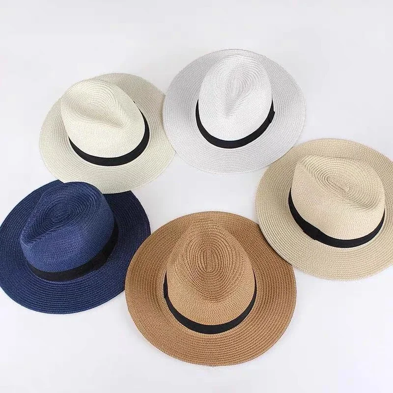 Unisex Panama Straw Hats for Women Men Summer Outdoor Beach Sun Hat Wide Brim Foldable Cap UPF50+ Cowboy Fedora Hat Gangster Cap image 2