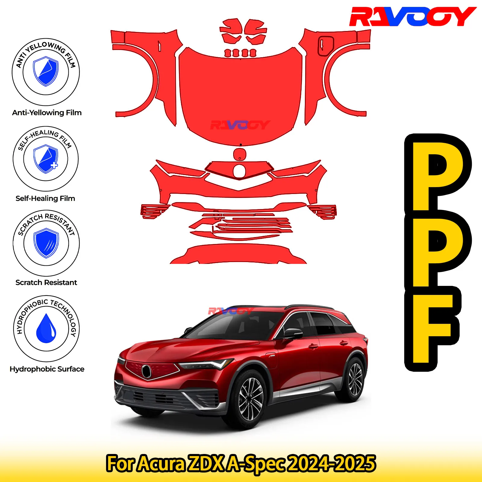 

Для Acura ZDX A-Spec 2024-2025 глянцевая матовая черная предварительно вырезанная передняя PPF комплект защитная пленка для краски
