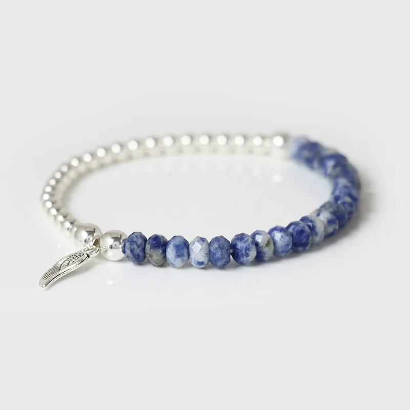 Angel Wings Bracelets For Women Men Faceted Natural Stone Tiger Eye Labradorite Bangles Half Silver Color Beads Bracelet Jewelry