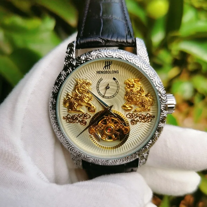 Double Unicorn Tourbillon Mechanical Large Plate Men's Watch Luminous Retro Automatic