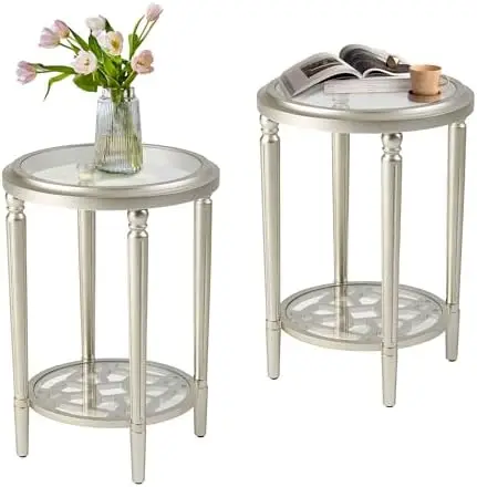 

2-Pack Modern Glass Top End Tables, Champagne MDF Nightstands for Living Room, Bedroom, Dining Room