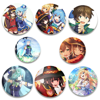 Anime Konosuba Button Pins Aqua Megumin Cartoon Badge Round DIY Creative Brooches for Backpack Jewelry Accessories Gifts