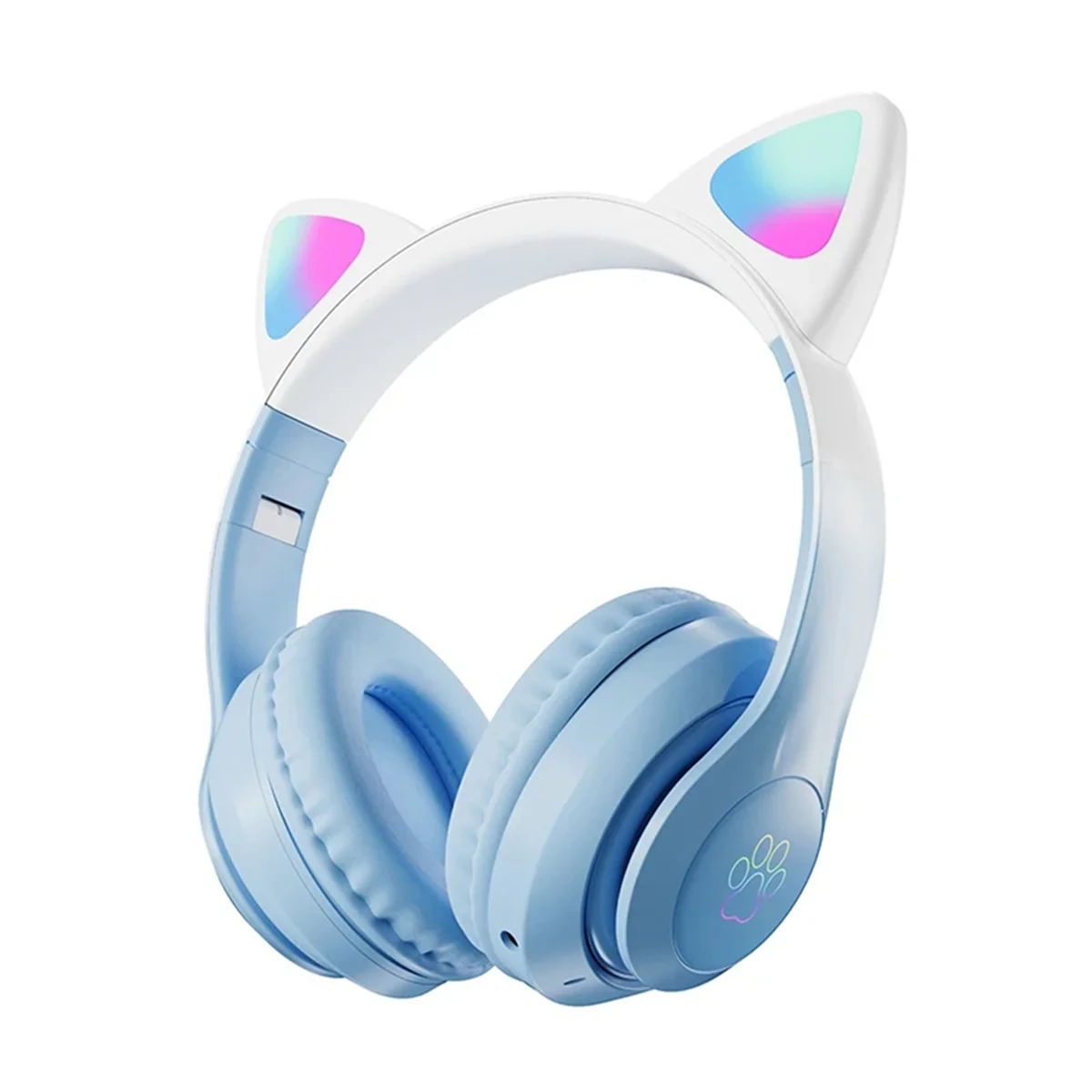 Cute Cat Gradient Wireless Headsets LED Light Bluetooth Headphones with Mic Kids Stereo Phone Music Game Headset Blue