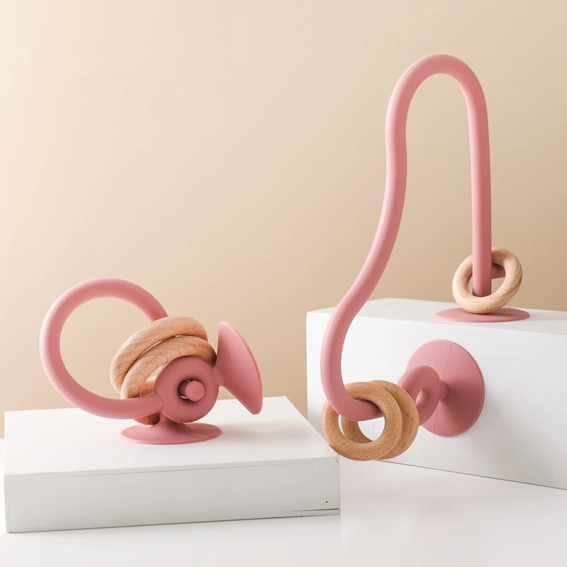 Baby Spielzeug Silikon Lernspielzeug Säugling Montessori Spielzeug Zahnen Track Labyrinth Holz Achterbahn Perle Baby Zubehör Beißring – Detail 9