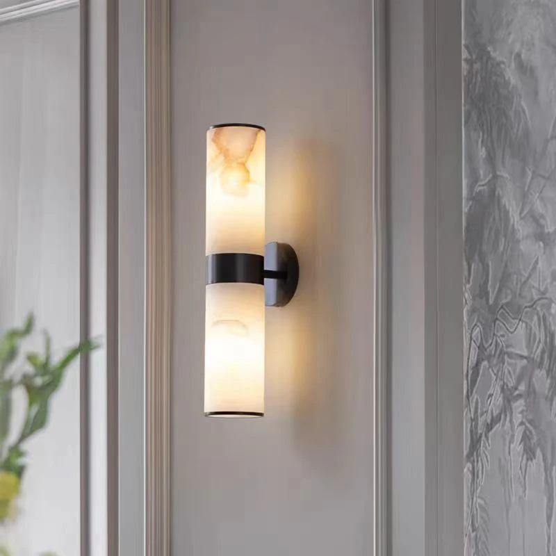 Luxury Copper Wall Light with Marble Base Bedside Lamp for Bedroom Living Room Feature Wall Corridor Ambient Lighting Fixture