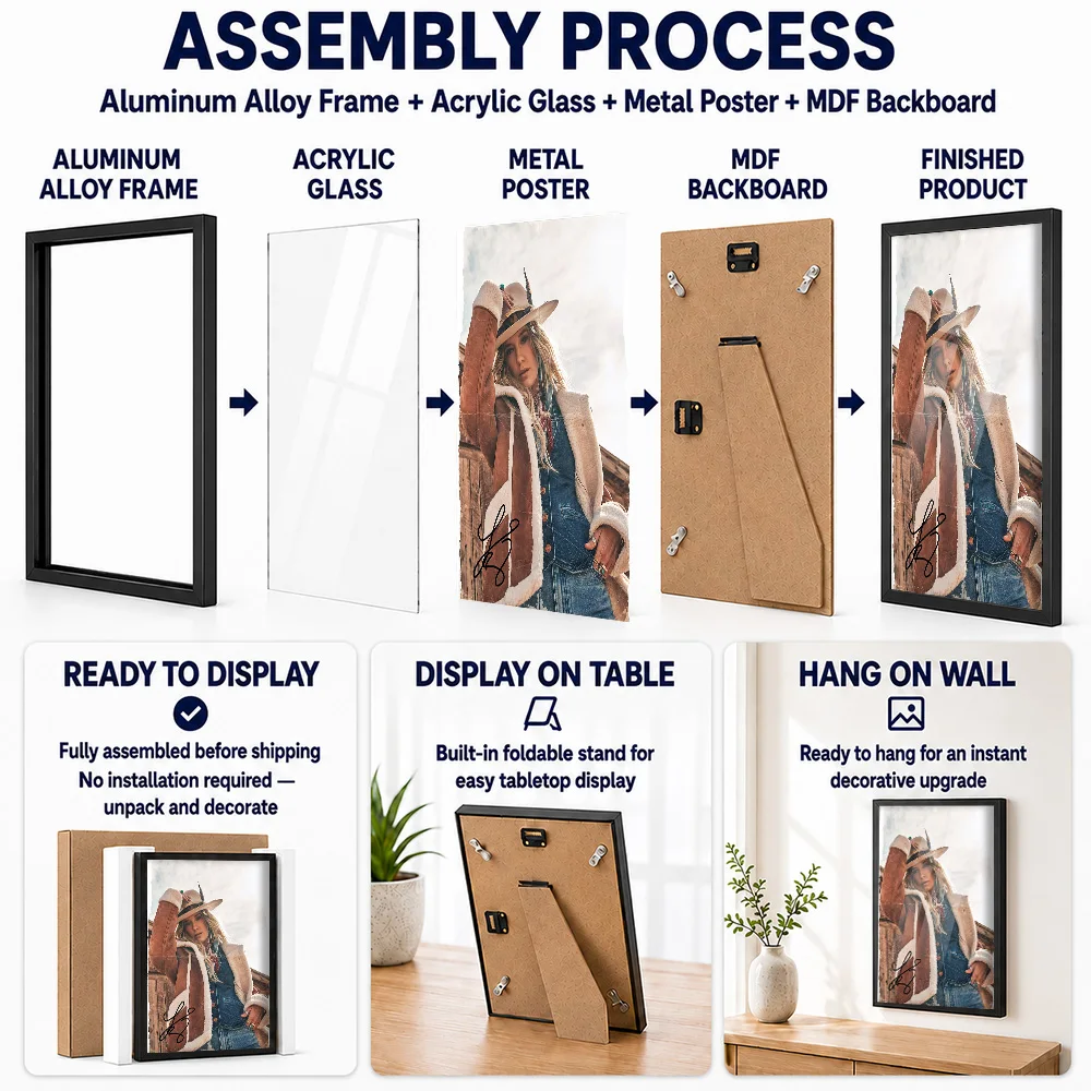 Lainey Wilson In Denim And Suede Metal Poster With Aluminum Alloy Frame Customized Photographic Wall Art For Listening Lounge