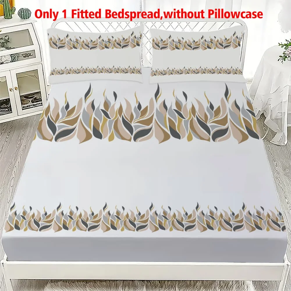 1pc Grey & Gold Flame Print Fitted Sheet Deep Pocket Elastic Mattress Cover Single Double Queen King Bedroom Decor