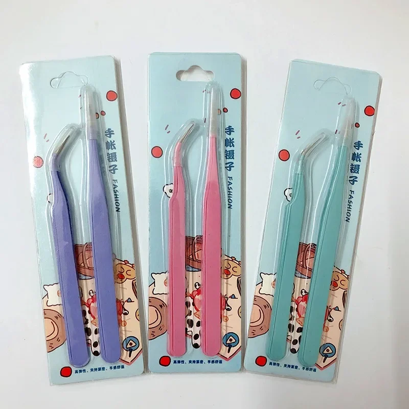 แหนบสแตนเลสแบบตรงและโค้ง สีสันสดใส ชมพู ฟ้า ม่วง สำหรับงาน DIY ติดขนตา ตกแต่งเล็บ สติ๊กเกอร์ เพชรปลอม