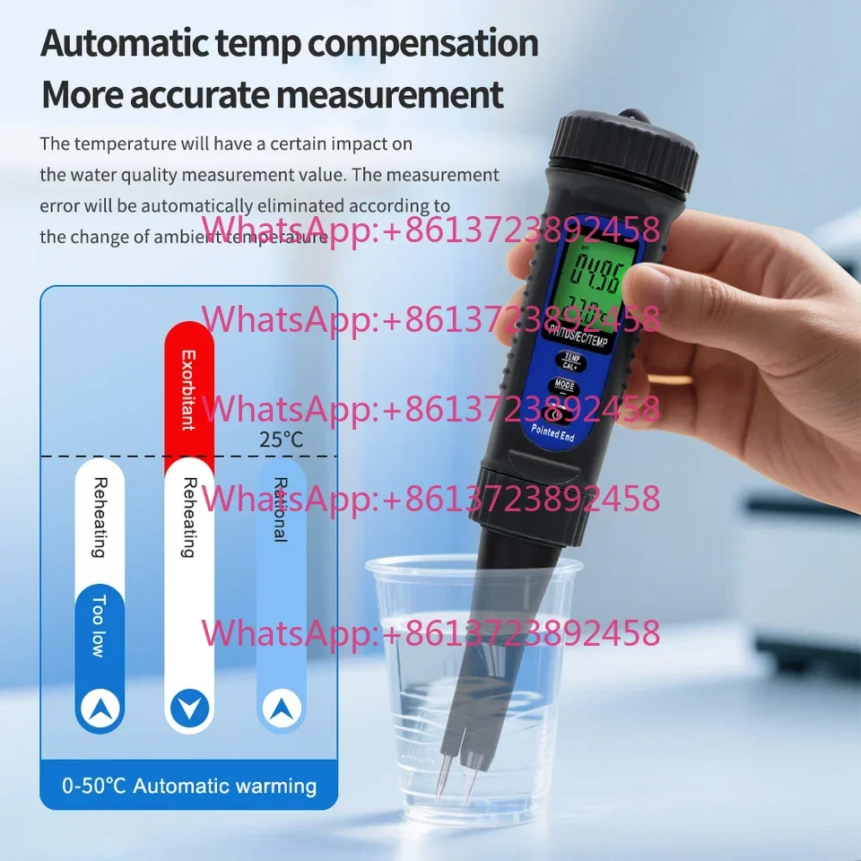 HW-801 Handheld Food PH Meter LCD Digital TDS EC Temp Pointed End Tester for Meat Dough Fruit Cheese Soil