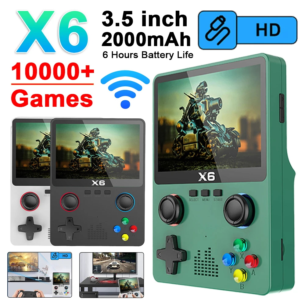 X6 Retro GBA Video Game Console with 10000+Games 3.5 Inch IPS Screen Portable Handheld Game Player 3D Joystick Children Gifts