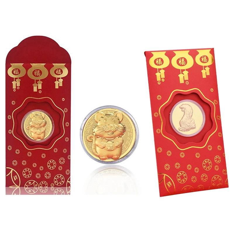 Year Of The Tiger Gold Coin Red Envelope,Chinese New Year Auspicious Items(Include Red Envelope)