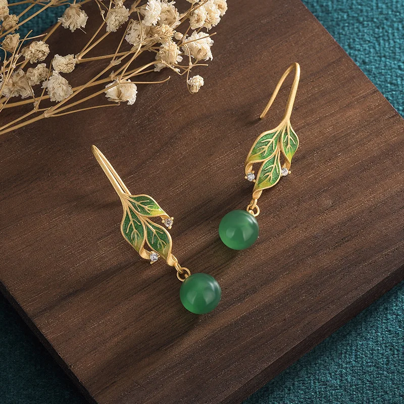 New Trendy Luxury Enamel Craft Leaf Long Tassel Earrings for Women Traditional Women\'s Golden Earrings Party Beautiful Jewelry