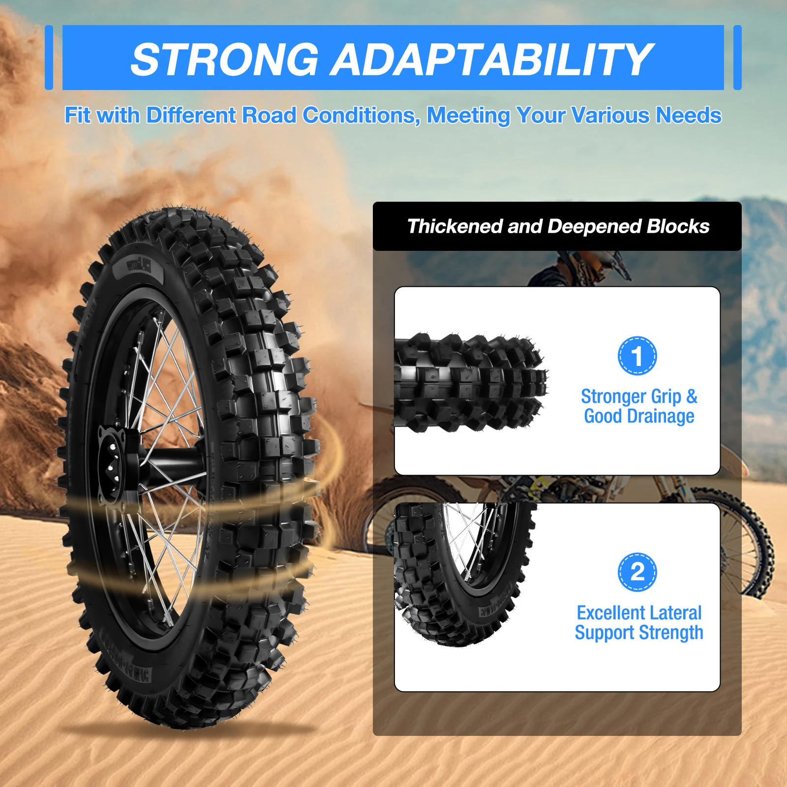 14Inch Rear Tire for Dirt Bike/Pit Bike/Monkey Bike/125/140/150/160CC CRF70 90 110 TTR100 110 KLX65 80 90 100 Motor Accessories