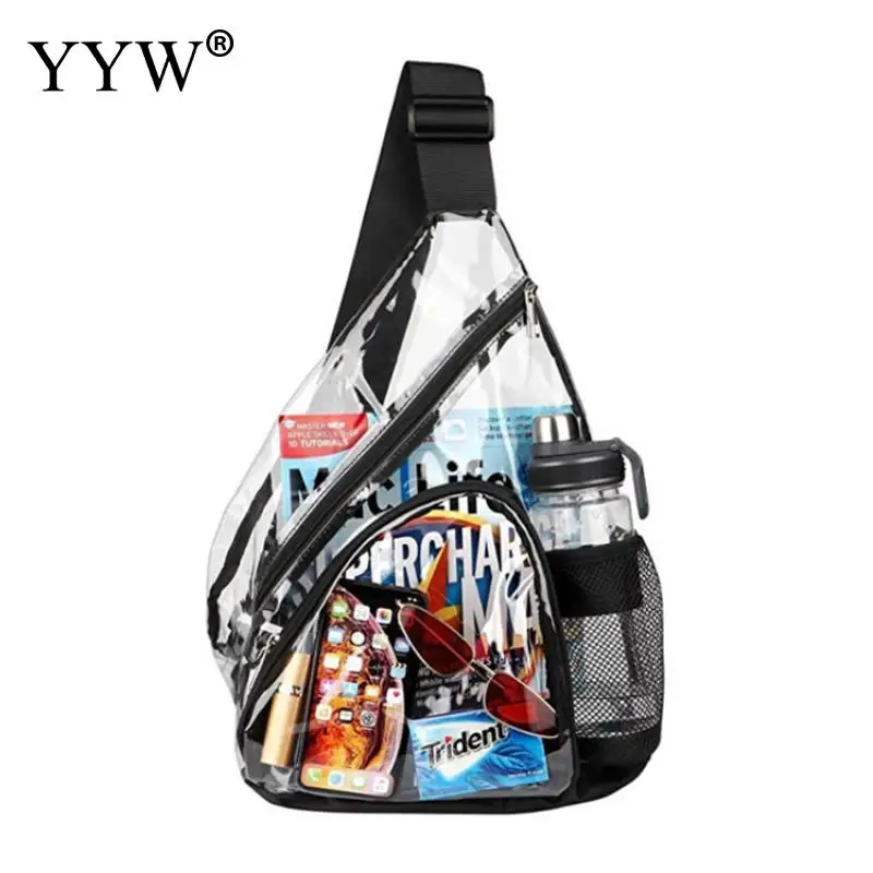 Bolso de pecho transparente de alta calidad para hombres, mochila cruzada de PVC pequeña, bolso de mensajero informal impermeable, aprobado por el