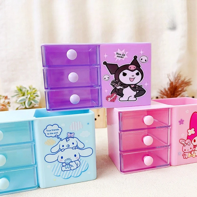 Kuromi My melody Cinnamoroll мультфильм многослойный ящик для хранения ящик держатель для ручек многофункциональный настольный милый органайзер для хранения