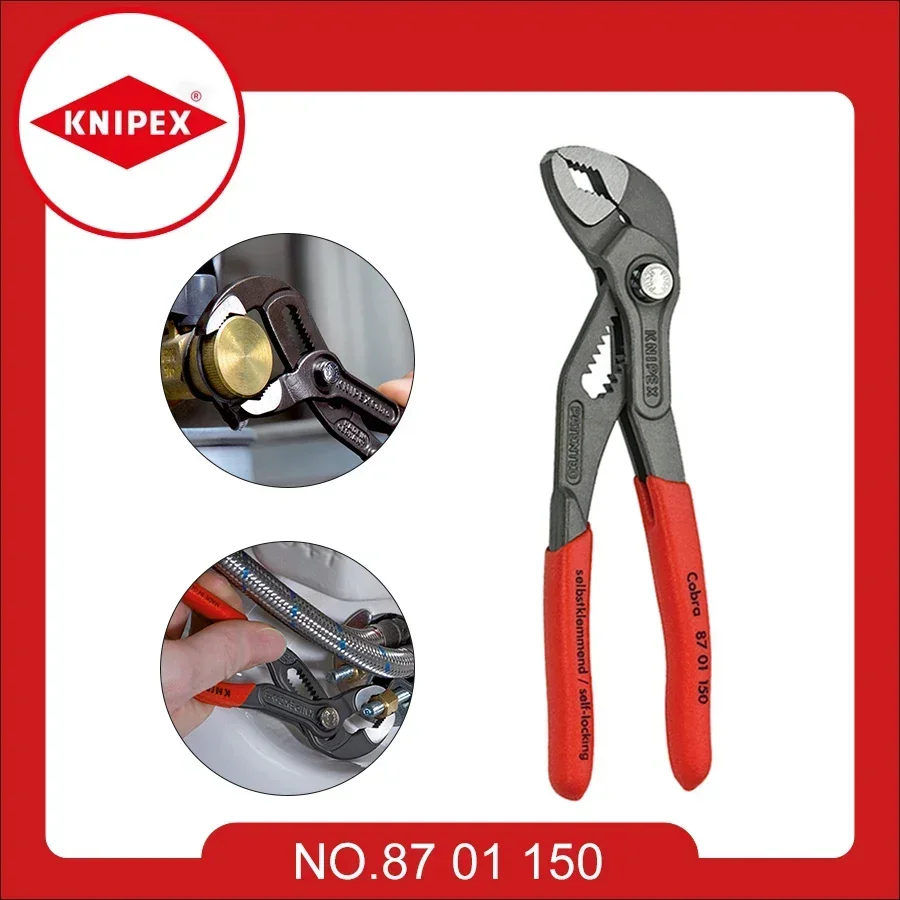 KNIPEX Cobra Water Pump Pliers 6-inch No-slipping  Double Guide Tough High-tech Self-locking Grip on Pipes and Nuts87 01 150