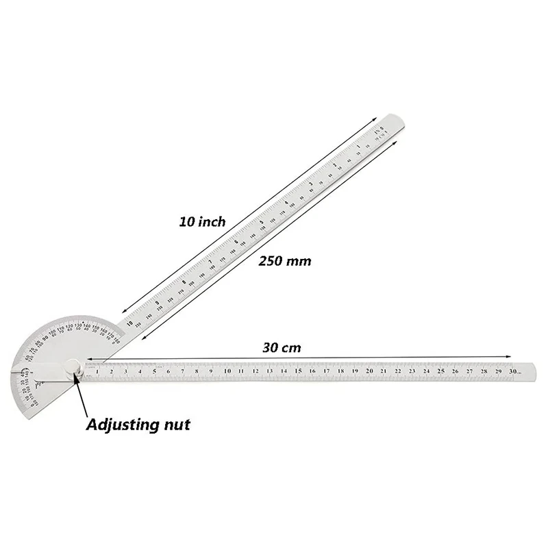 Hoekzoeker Zwenkarm Gradenboog 0-180 Graden Rvs Goniometer Gradenboog Liniaal 250Mm