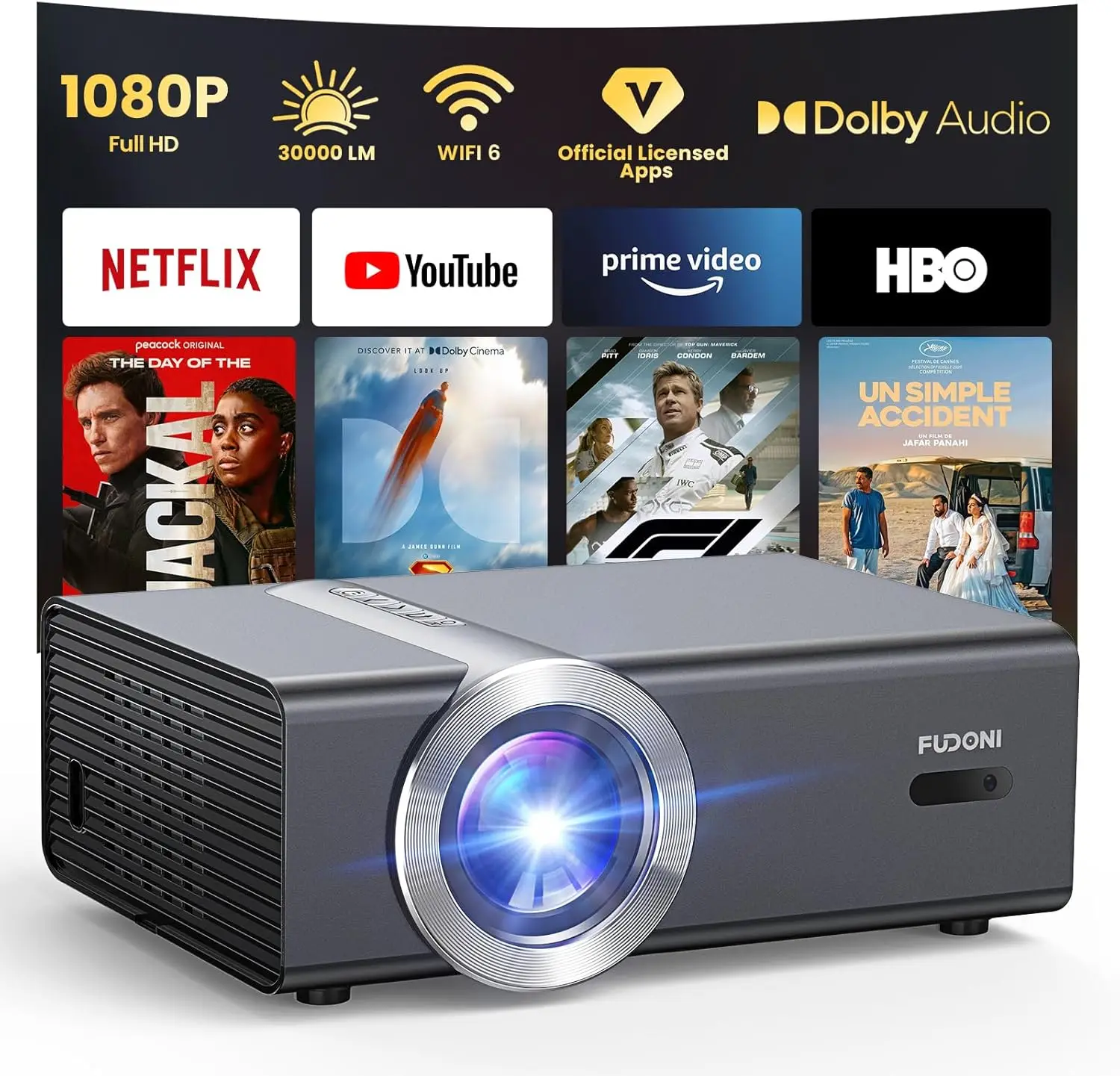 

Умный проектор с Wi-Fi 6, поддержкой Netflix, 4K и автофокусом, 2800 ANSI люмен для просмотра фильмов на открытом воздухе