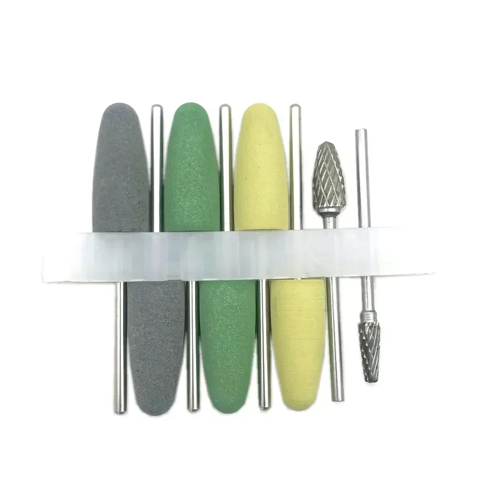 Kit de polimento acrílico com base de resina dentária, polidor de broca, ferramentas rotativas, 6 peças de polimento de borracha de silício + 2 peças de polimento de carboneto de tungstênio