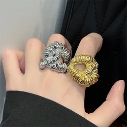 XIALUOKE Vintage Hyperbole Irregular Metal Lava Textured Open Rings for Women European American Chic Exquisite Party Jewelry