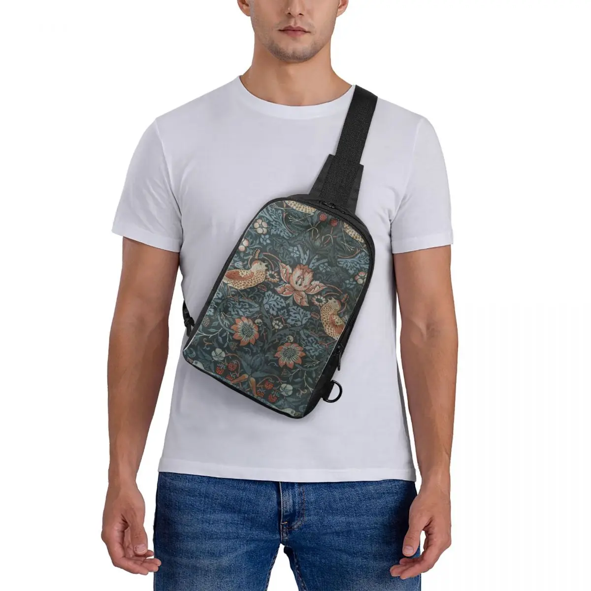 

William Morris Original Vintage Poster - Strawberry Thief 1883 Chest Bag Crossbody Backpack Sling Shoulder Bag For Men Daypack