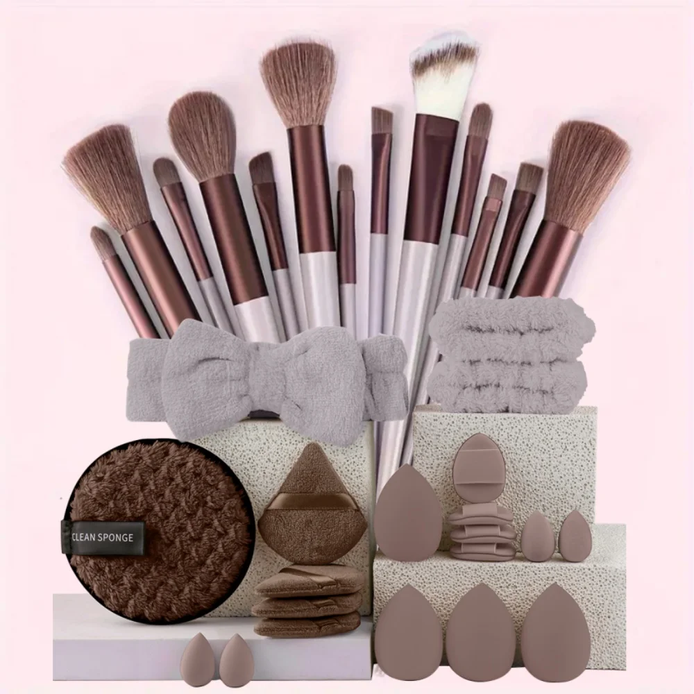 NEW13PCS Pennelli per trucco Set Fondotinta Ombretto Blush Evidenziatore Pennello per correttore Strumento di bellezza femminile Spugne di bellezza Piumini per pollice