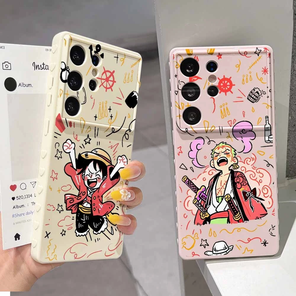 Anime One Piece Cover For Samsung Galaxy S26 S25 S24 S23 FE S22 Ultra Plus 5G Love Heart Side Soft Phone Case