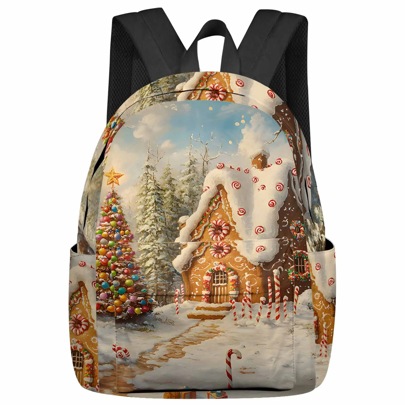 Christmas Tree Gingerbread House Fairy Tale Backpacks Custom Student School Bags Laptop Backpack Men Women Female Travel Mochila