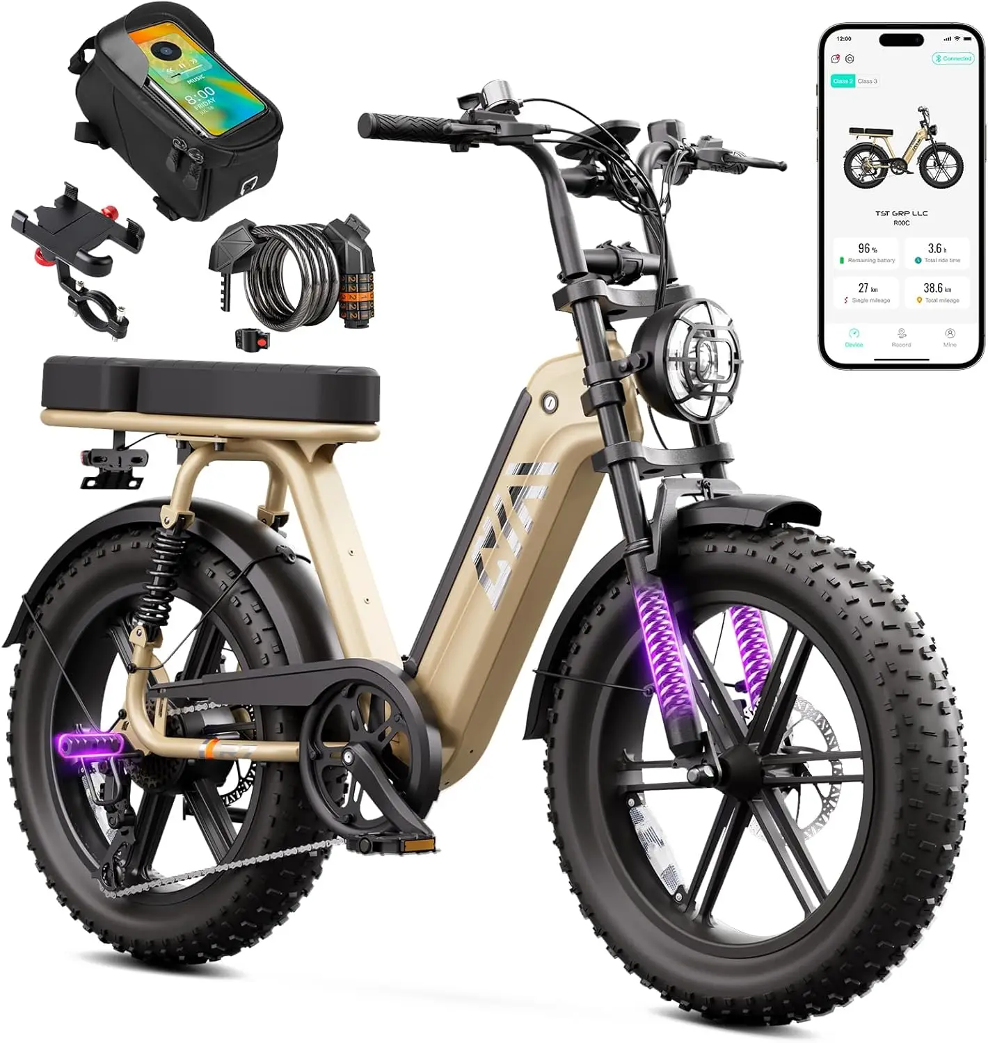 TST R7 Adult Ebike with 1500W Peak Motor, 48V 15Ah Battery, 20-Inch Fat Tires, 28MPH Electric Bicycle, Long Range 60 Miles, Rear Seat, Commuter, Hunting & Off-Road Bike image 2