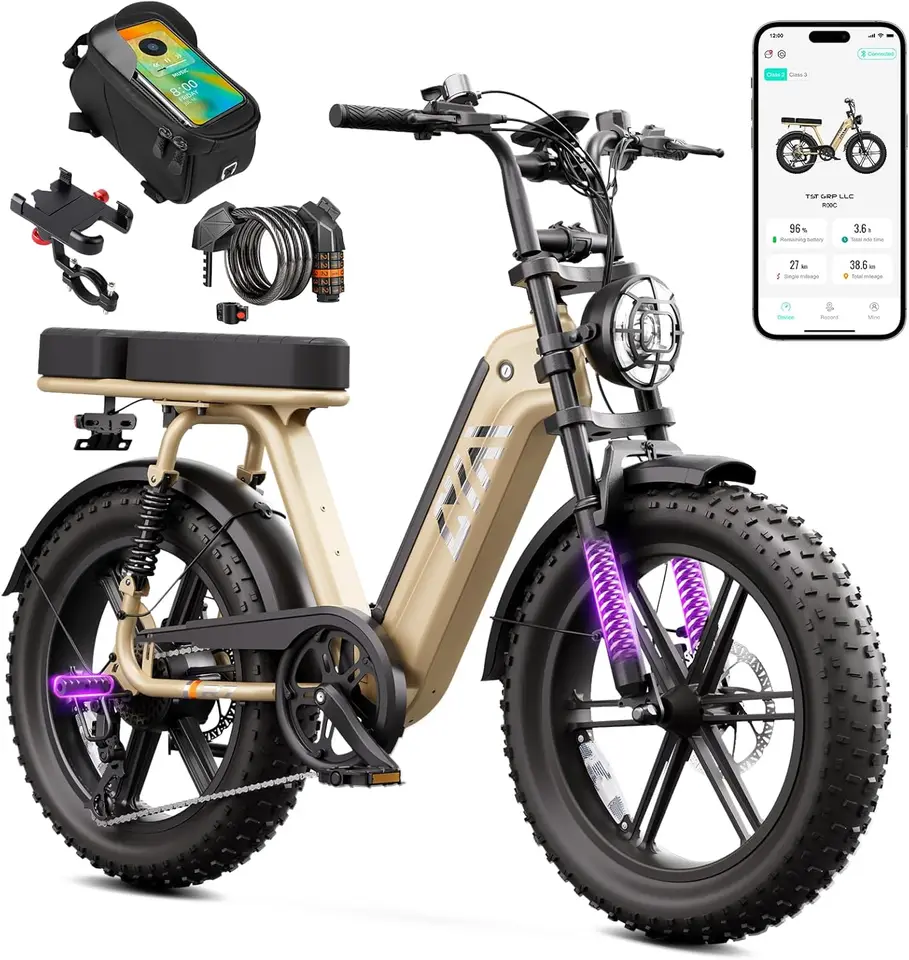 TST R7 Adult Ebike with 1500W Peak Motor, 48V 15Ah Battery, 20-Inch Fat Tires, 28MPH Electric Bicycle, Long Range 60 Miles, Rear Seat, Commuter, Hunting & Off-Road Bike image 8