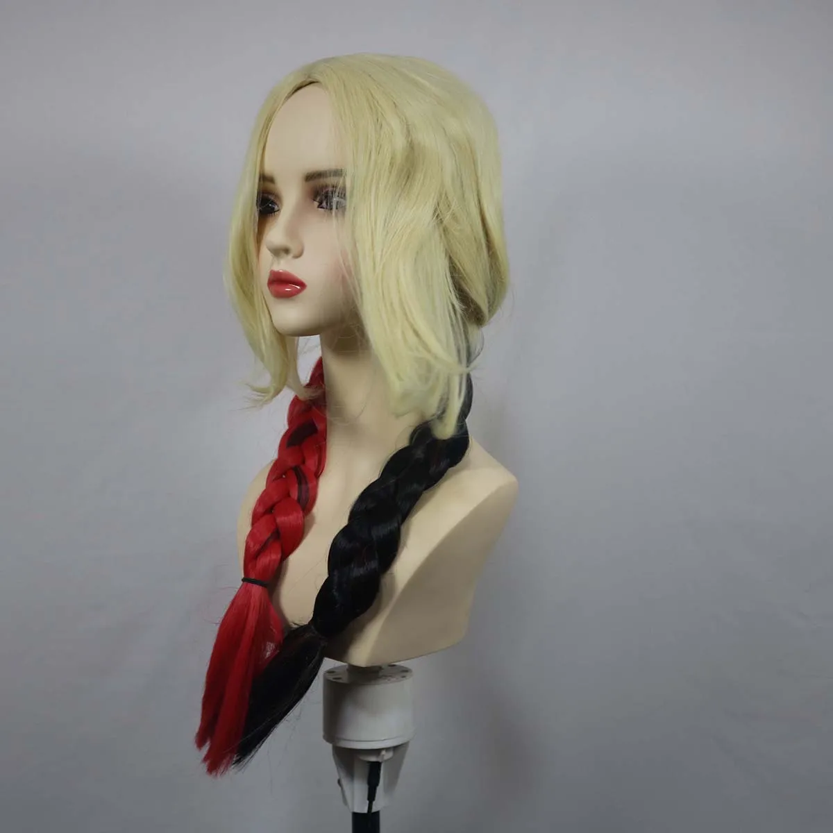 Women Quinn Cosplay Wig Harley 2 Ponytails Styled Red Black Braid Heat Resistant Synthetic Hair view 6