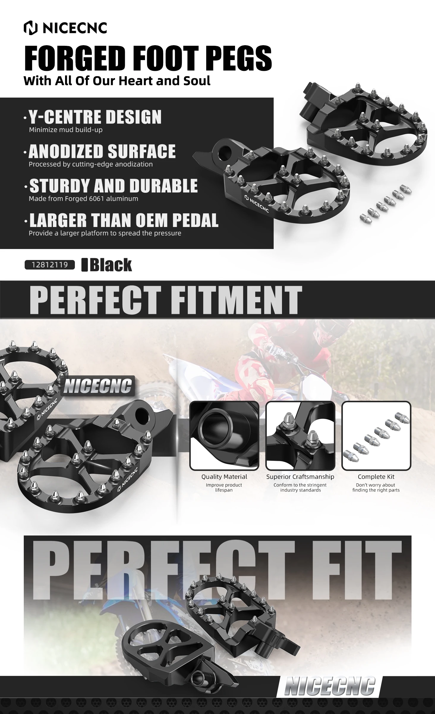 NICECNC Für Yamaha YZ250F YZ 450F 2024 2025 2026 Versetzte Fußrastenhalterungen Fußrasten-Tieferlegungskit YZ450F 2023-2026 – Detail 1