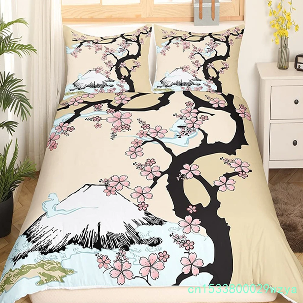 Cherry Blossom Bedding Set Flower Branch Duvet Cover Japanese Style Botanical Landscape Paintings Comforter Cover Bedroom Decor