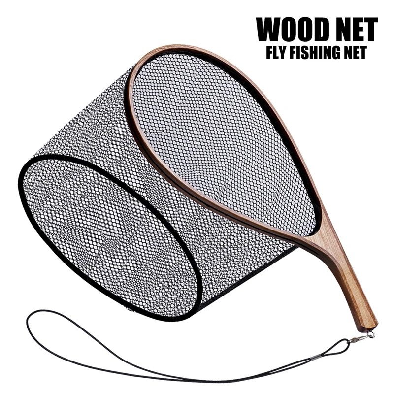 

Fishing Net Wooden Handle Large Fly Fishing Tackle Rubber Coating Trout Landing Net Bass Pike Tools Catch and Release Accessory