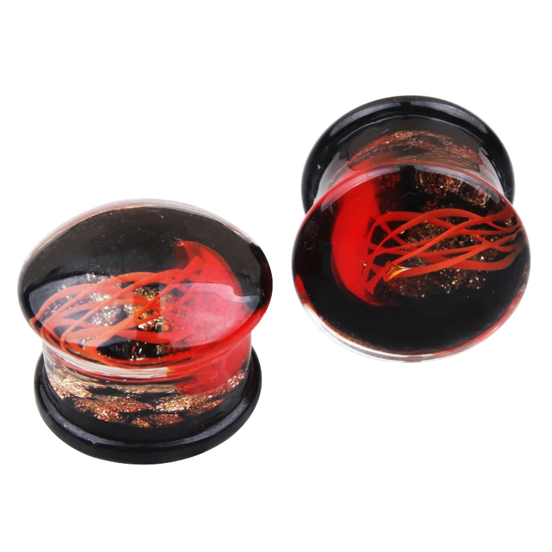 2pcs Glass Jellyfish Saddle Ear Plugs Inner Tooth Ear Gauges Auricle Screw Ear Plug Piercing Body Jewelry Ear Expander 8-16mm