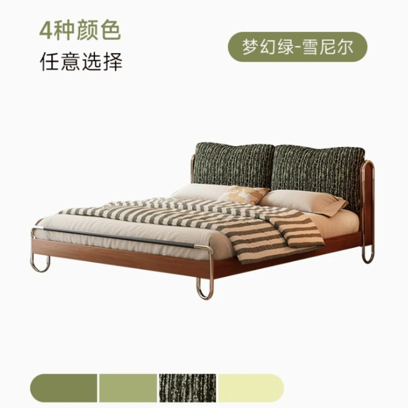 

French retro solid wood fabric bed