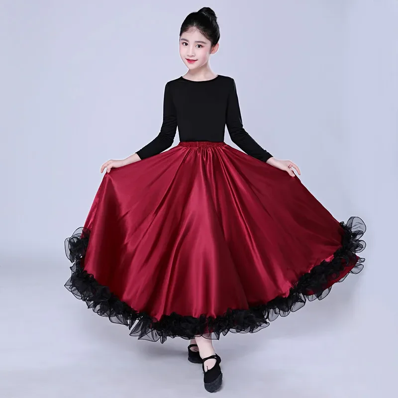 Faldas de Baile Flamenco Español para Niña, Trajes de Espectáculo de Torero, Faldas de Danza Gitana Clásica de 180/360/720 Grados