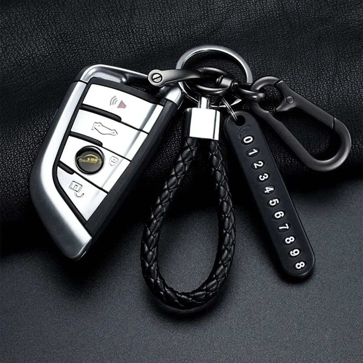 Trondy DIV Mohile Dhone Numher Dlate Dendant Kevchain for Men Dunk Simple Woven Leather Rope Anti-lost Car Key Chain Accessories