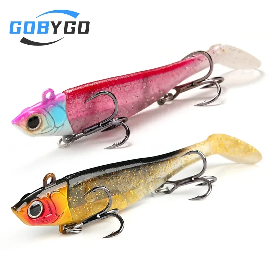 GOBYGO 1Pcs Jig Head 95mm 22.4g Fishing Lure Soft T-Tail Pike Lure Bass Fishing Shad Soft Bait Boat Code Seabass Bait