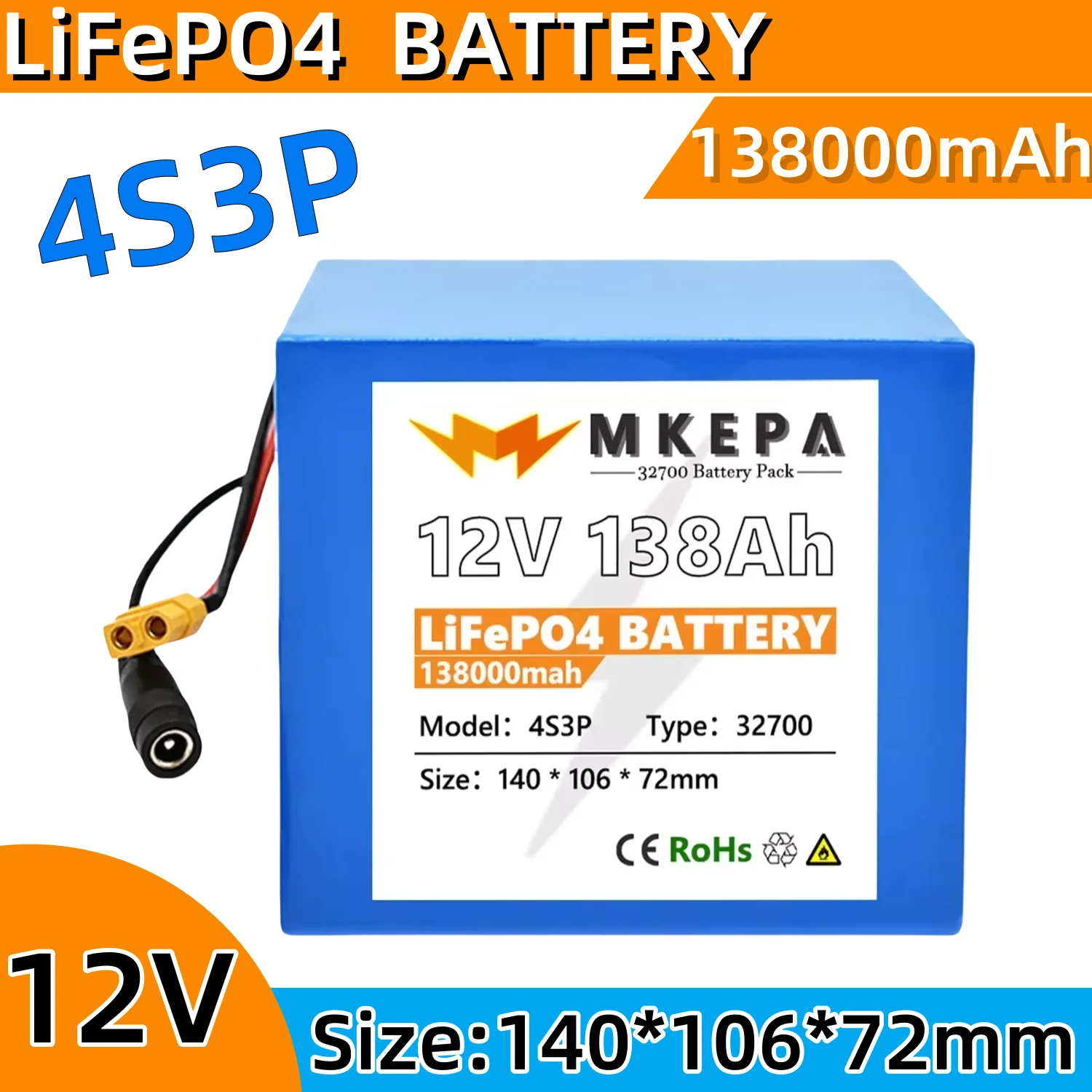 

32700 Lifepo4 Battery 12V Battery Pack 138000mAh 4S3P Built-in 40A Balanced BMS for Electric Boat and Uninterrupted Power Supply