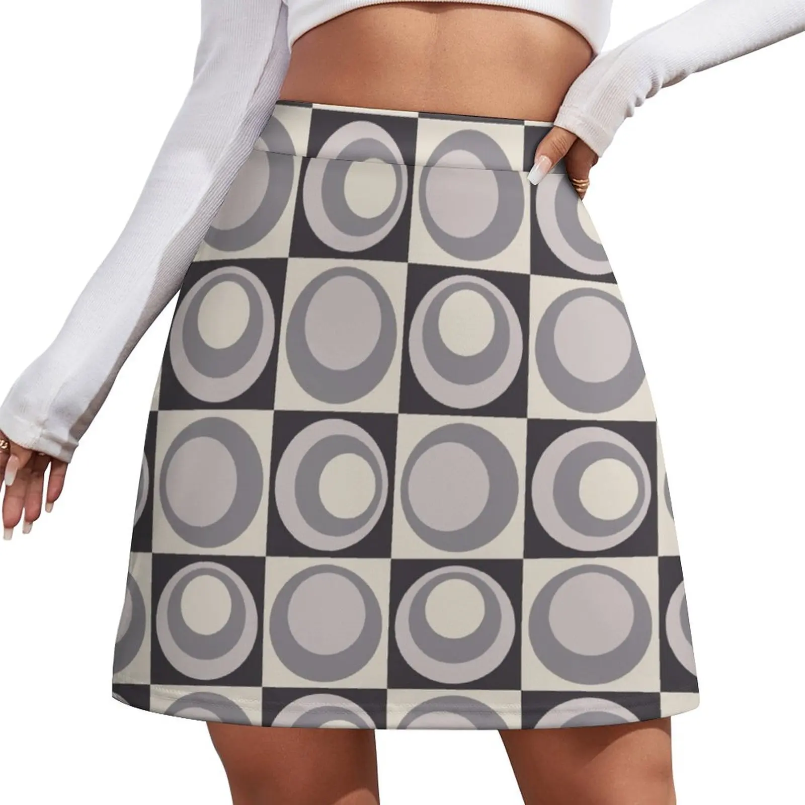 

Shades of Grey - Circle Geometric Pattern Mini Skirt Miniskirt luxury designer clothing women