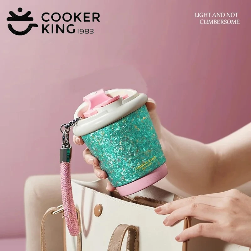 

COOKER KinG 220ml/360ml Pure Titanium Thermos Cup Women's Titanium Cups with Rope Portable Thermos Flask Office Home Water Cup