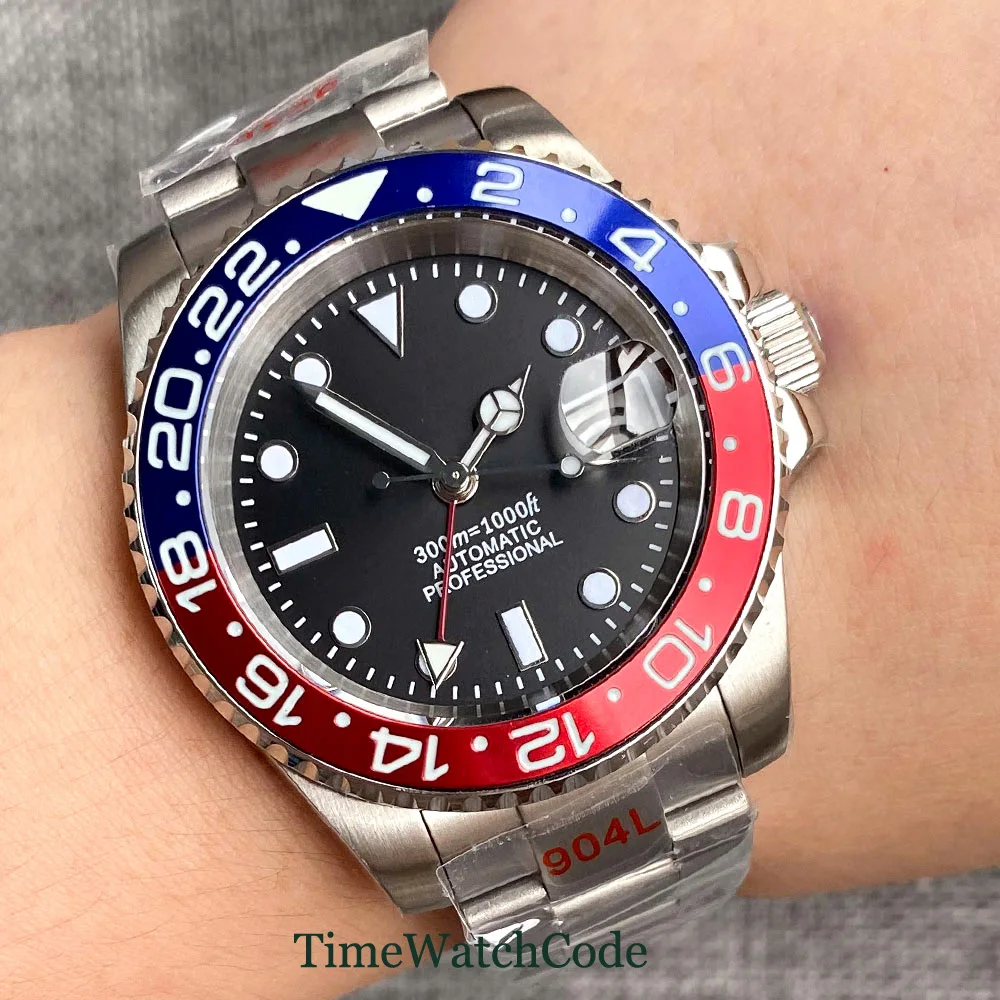 

Tandorio NH34 Diving Automatic Watch for Men GMT 200m Waterproof Luminous Black Dial Sapphire Crystal Date 316L Bracelet 40mm