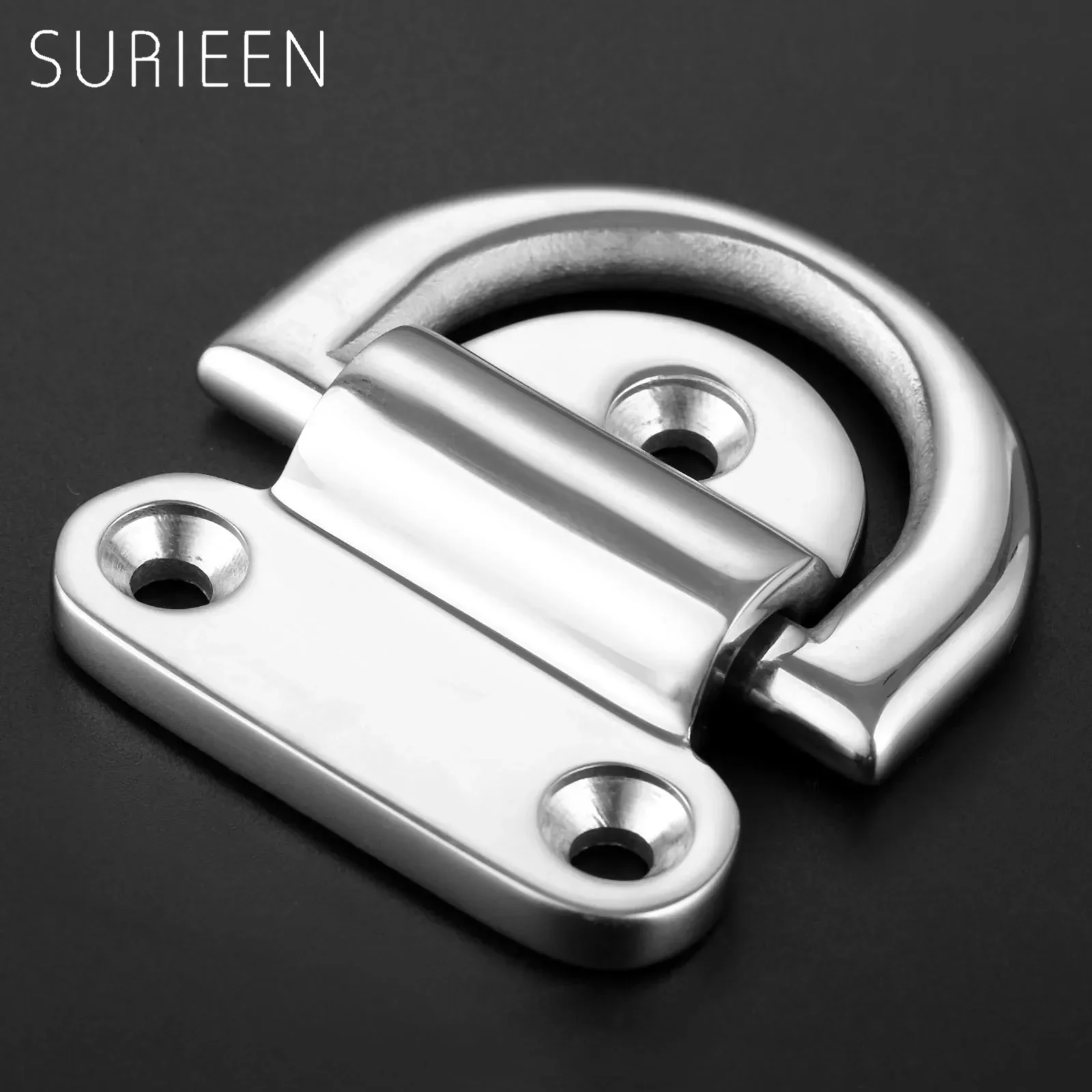 SURIEEN 8mm Boats Yacht Stainless Steel Folding Pad Eye Deck Lashing Ring D-ring With Cleat Plate Marine Hardware Accessories