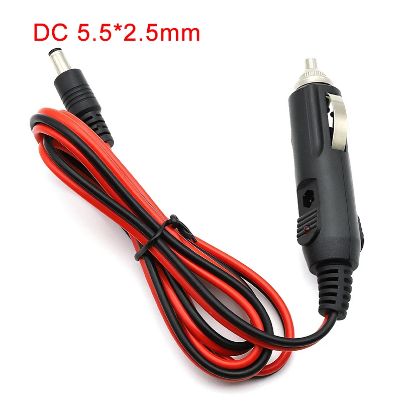 1.2m DC 12V 5A Car Cigarette Lighter Charger With 3A Fuse, Universal Power Adapter DC Plug 5.5x2.1mm / 2.5mm Cable