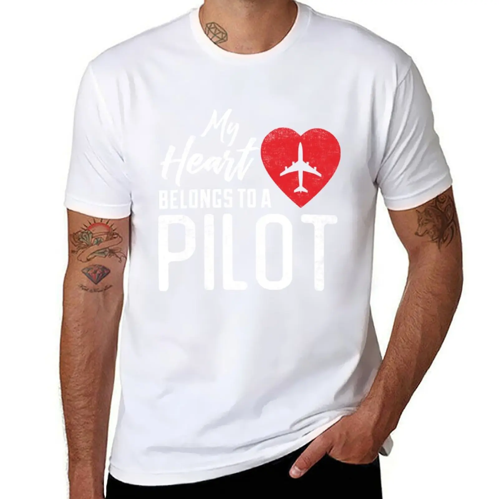 

My Heart Belongs To a Pilot Boyfriend Husband Dad Gift From Wife - Pilot Dad Gift Ideas T-Shirt man t shirt heavy cotton T-Shirt